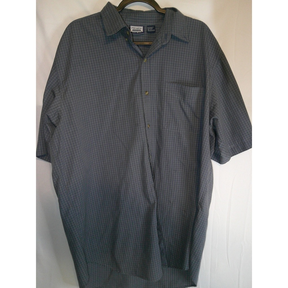 Men's Premier International Gray Plaid Short Sleeve Button Up Casual Shirt XL‎